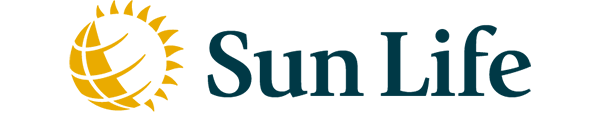 Sun Life logo featuring a stylized yellow sun partially encircling a globe, with 'Sun Life' text in dark blue.